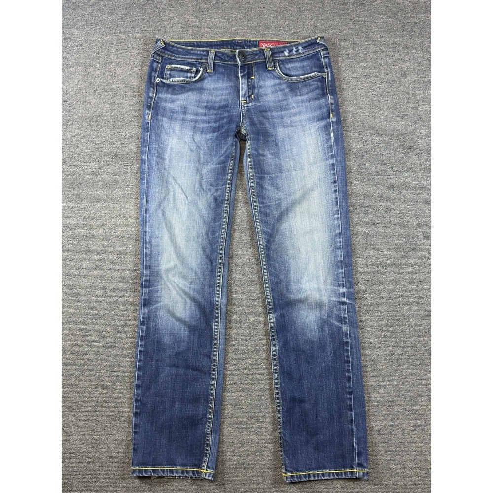 Yaso Women's Low Rise Straight Jeans Stretch Blue Dark Wash Denim Size 9/10-30
